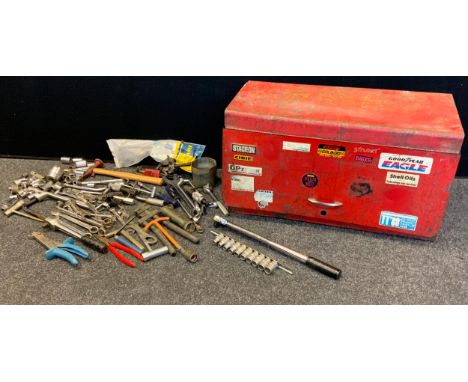 Tools - Stack on tool chest with adjustable Torques wrench with heads plus a variety of spanners, socket heads etc. 