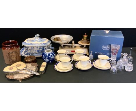 Kitchenalia - Set of Harper Scales inc weights; blue and white willow pattern tureen; Spode Meat dish; Bohemia Crystal; Chine