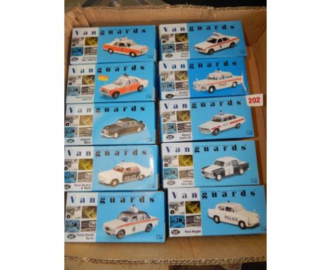 VANGUARDS, COLLECTION OF 10 BOXED MODELS, VA105 CORTINA, 55000CONSUL, 8410 JAGUAR, 4603 ZEPHYR, 53002 TRIUMPH, 5503 CONSUL, 6