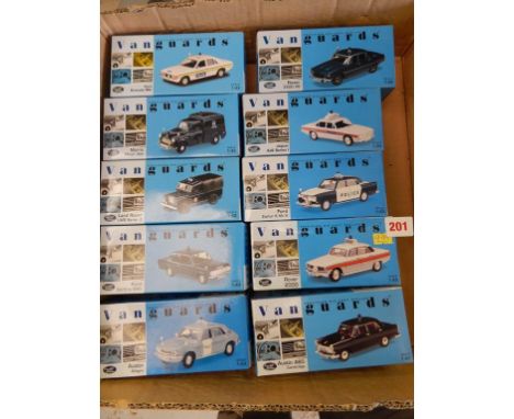 VANGUARDS, 10 BOXED OF THEAMATIC POLICE COLLECTION : VA05207 FORD, 07601 LAND ROVER KENT, 11014 MORRIS MINOR DOG VAN, 04104 C