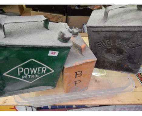 3 OLD PETROL CANS : POWER, BP, SHELL
