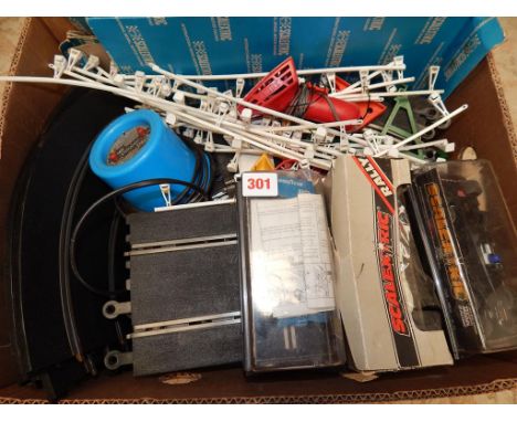 3 BOXED SCALEXTRIC CARS (POOR BOXES) AND QTY. TRACK