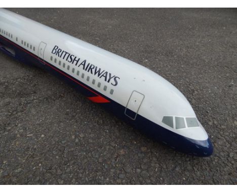 LARGE WOODEN TRAVEL AGENTS MODEL DISPLAY AIRLINER IN THE FORM OF A BRITISH AIRWAYS 757, ONE ENGINE MISSING