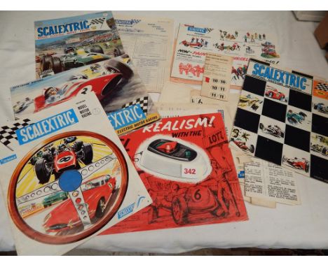 SCALEXTRIC, 5 OLD CATALOGUES & VARIOUS EPHEMERA