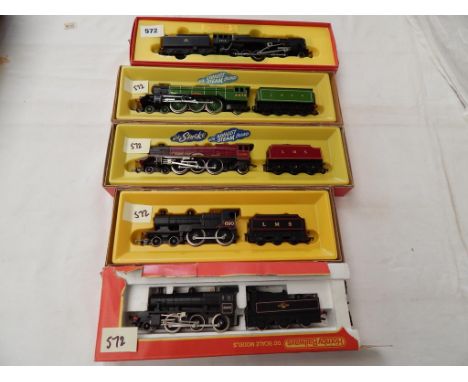 TRIANG HORNBY, 4 EXCELLENT BOXED LOCOS R550 9F 92164, R855 4472, R450 2P 690 LMS, R258 PRINCESS 6201, PLUS PART BOXED 46400 R