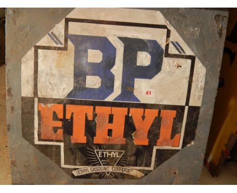 BP ETHYL ENAMEL SIGN, ETHYL GASOLINE - SOME TOUCHING UP