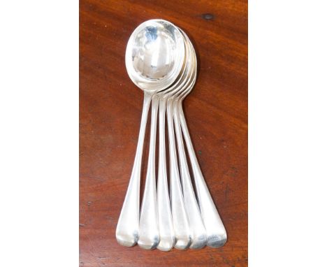 A George VI set of six old English pattern silver soup spoons, Sheffield 1938 sponsor's mark 'GH', length 20 cm weight 15.85 