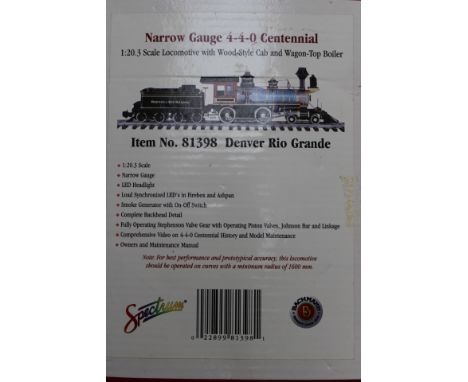 Bachmann Spectrum Narrow gauge 4-4-0 Centennial 1-20-3 scale G scale track, boxed.