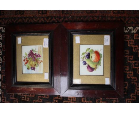 Two framed ceramic paintings signed W H artist W Hartshorne, both fruit studies.