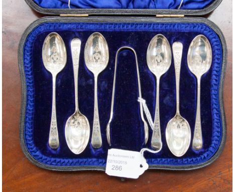 A boxed set 1893/94 silver spoons, Sheffield, maker H A engraved bowl and shaft, in original teaspoon box with sugar nips ret