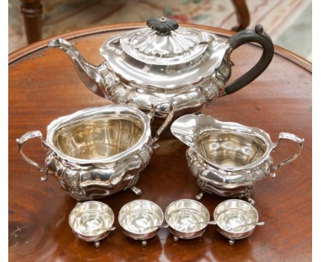 Four silver Cauldron salts with matching spoons, Birmingham, T H Hazelwood & Co, salts 1912, spoons 1913, of cylindrical form