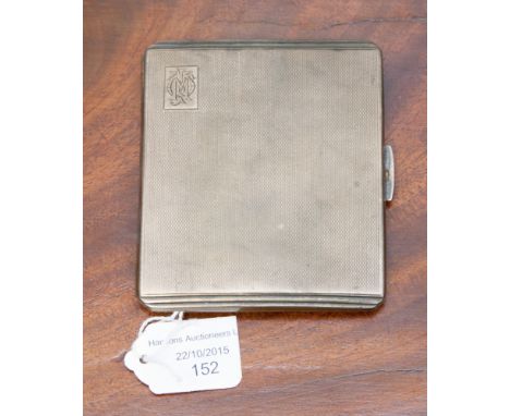 An Art Deco silver cigarette case, engine turned, gilt interior, Birmingham 1943 
