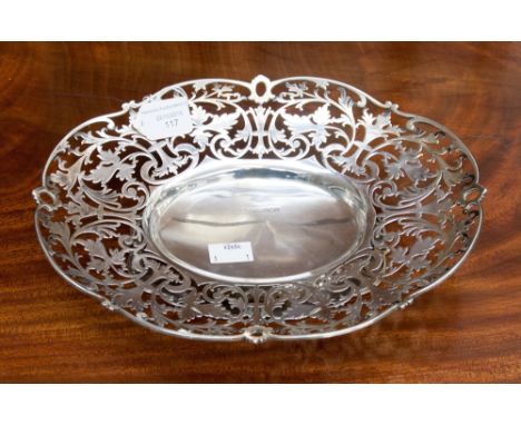 A George V silver pierced dish on oval spreading foot, marked for Sheffield 1931, J. R & S, length 27 cm height 5.5 cm, weigh