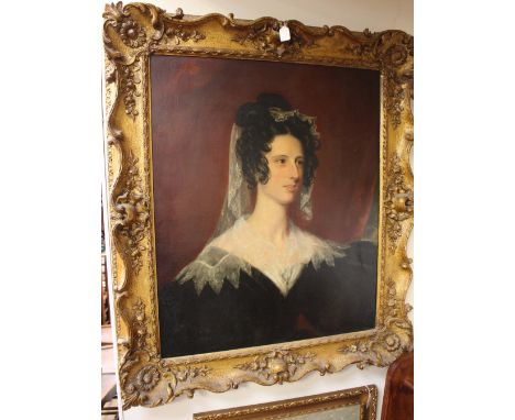 19th Century English School, c.1840, a portrait of Sarah Sturgess, oils on canvas, titled verso, period gilt gallery frame, 7