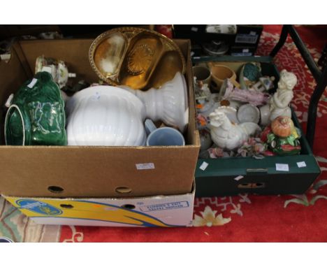 Four boxes of assorted ceramics including Spode, Majolica, Coalport, etc.