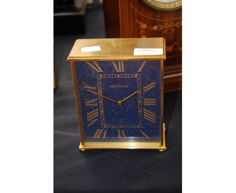 Jaeger Le Coulter brass mantle clock, blue face with Roman numerals, 1970.