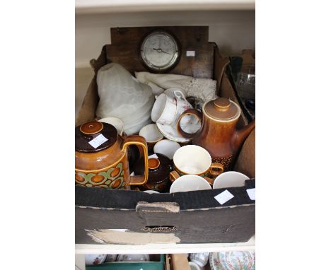 Hornsea coffee set (Bronte), Celtic ceramics coffee set, six frosted glass globes, wall fix barometer, 20th Century, etc. (On