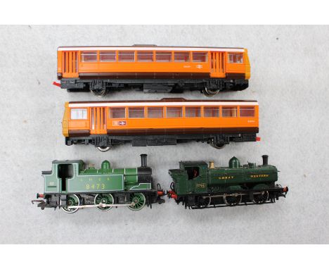 A Bachmann GWR Pannier tank RN5764, LNER 0-6.OT RN 8473 and a two car pacer set in orange livery 