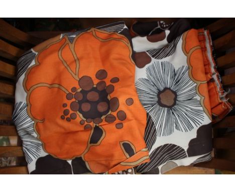 Two pairs of 1960's abstract design curtains in burnt orange, beige and cream. (2)