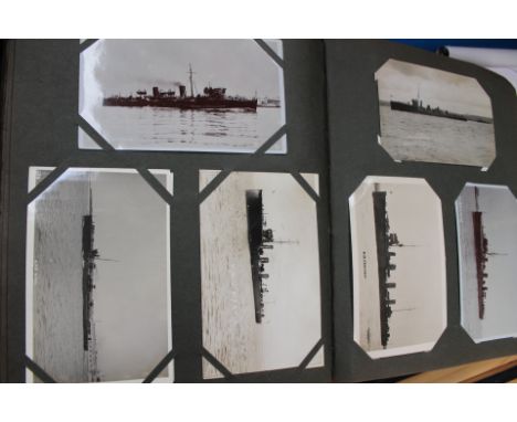 A large and comprehensive postcard album containing printed photographic postcards of Royal navy vessels from World War One o