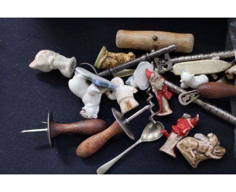 A small bag of Wade and similar animals, corkscrew, steel antique key, Scottish caddy Spoon, EPNS and two other EPNS pieces o