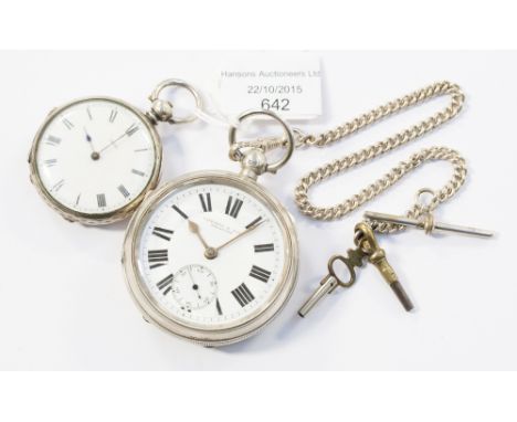A silver pocket watch Chester 1916 by F & S, with a silver plated pocket watch. (2)