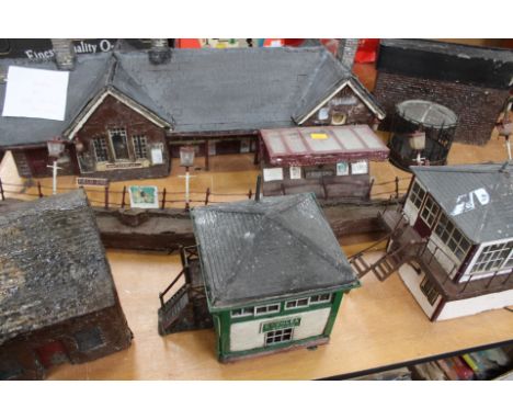 A group of seven G scale outdoor model railway buildings to include Whatstandwell station, signal boxes, bandstand, some elec