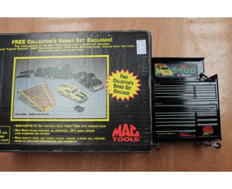 MAC Tools Collectors Series set 1.25 ERTL containing 1966 Ford Pickup and Ford Mustang with trailer, all boxed.