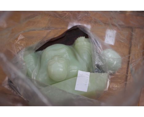 A jade seated model of Hatei and a jade fruit bowl with four gourds. (6)