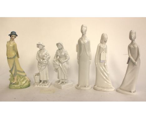 Six figures including Spode by Pauline Shore, Royal Doulton Eliza HN3799, 18th Century style Spode figures. (6)