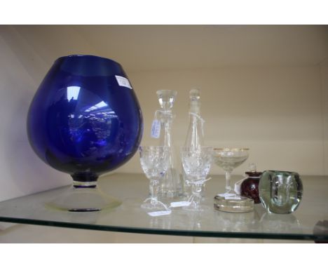 A small squat vase handmade by Lougharne Glass, amethyst with tortoiseshell effect, a dump weight style inkwell/pencil/pen ho