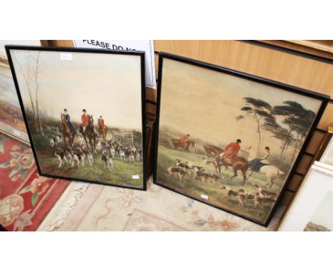 A pair of lithograph prints Hayward Haunay - hunting scenes, Edwardian.