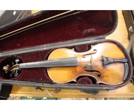 A 19th Century German violin, labelled Antonius Stradivarius, also marked Conservatory Violin Stradeuiar.