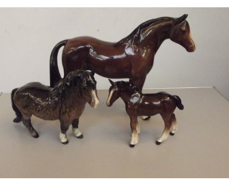 Large ceramic horse, Beswick Shetlands horse for restoration and Beswick foal in good condition 