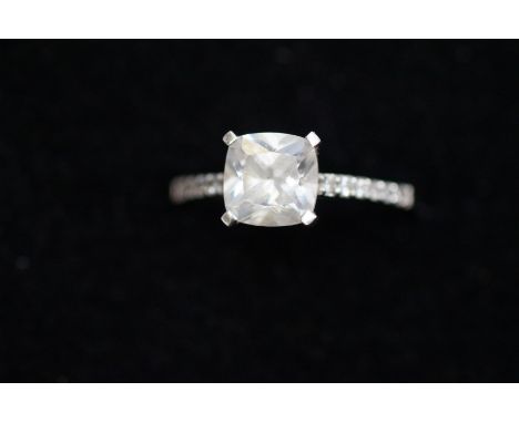 9ct White gold ring set with large princess cut cz Size L