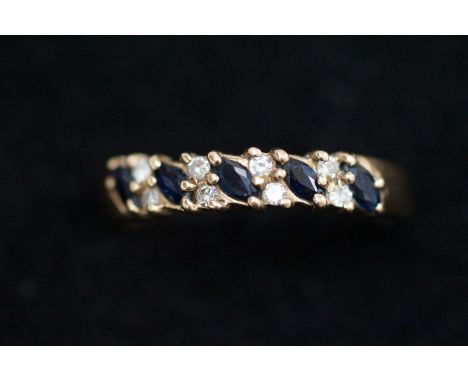 9ct Gold ring set with 8 diamonds &amp; 5 sapphires Size R