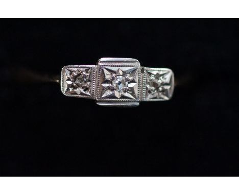 Art deco 9ct Gold palladium &amp; 3 diamond ring Size O