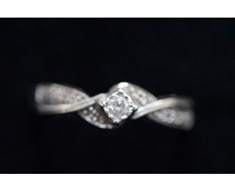 9ct white gold ring set with solitaire &amp; diamond Size N