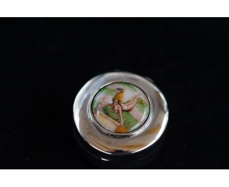 Silver pill box with painted enamel, stamped 925