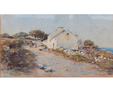 James Aumonier (1832-1911) Fisherfolk looking out over Runswick Bay Initialled, inscribed 'sketch' and dated 1879, watercolou