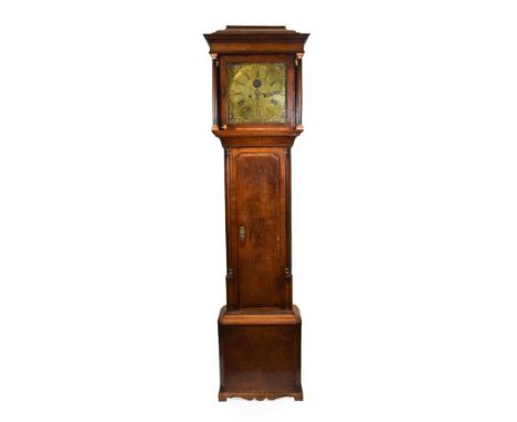 An Oak Eight Day Longcase Clock, signed Nathaniel Brown, Manchester, circa 1770, flat top pediment, crossbanded trunk door wi