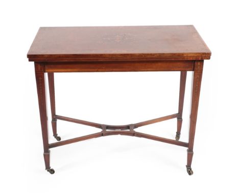 A Victorian Mahogany, Satinwood and Marquetry Inlaid Foldover Card Table, in the manner of Edwards &amp; Roberts, late 19th c