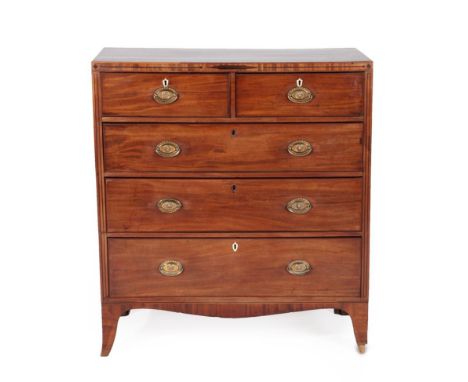 A Regency Mahogany and Ebony Strung Straight Front Chest of Drawers, early 19th century, of two short over three long drawers