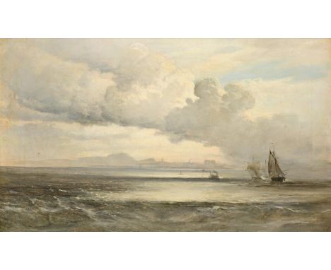 William Fleming Vallance RSA (1827-1904) Scottish Extensive seascape with boats in full sail and steam ships  Oil on canvas, 