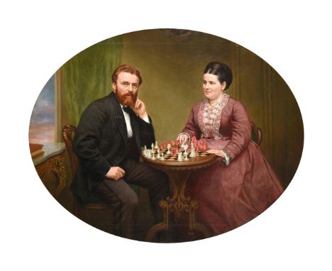 Edmund Swift Jnr. (19th century) Portrait of Joseph Carus White and his wife Maria Harriet White nee Carus playing a game of 