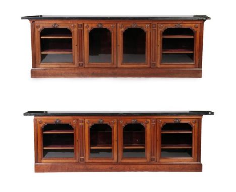 A Pair of Victorian Mahogany Four Door Glazed Mahogany Dwarf Bookcases, 3rd quarter 19th century and adapted, the associated 