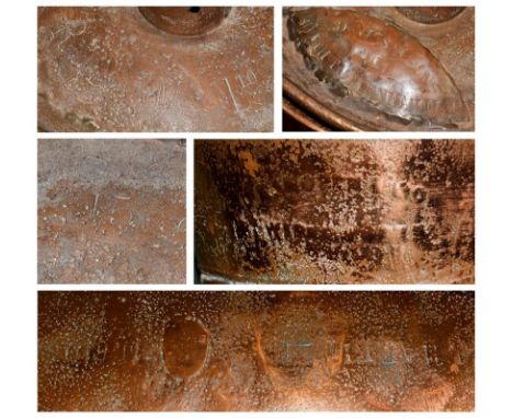 A Late 19th/Early 20th Century Hammered Copper Churn, of cylindrical tapering form, the removable circular lip stamped Davies
