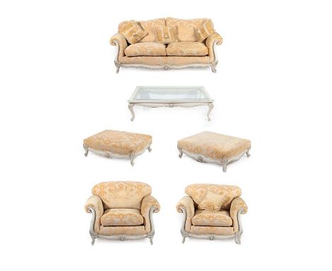 ~ An Italian Style Six Piece Lounge Suite, circa 2005, comprising a three-seater sofa, the frame painted en grisaille with a 