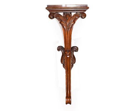 A Victorian Mahogany Floor-Standing Clock Bracket, scroll and floral carved floor-standing support bracket, 118cm high  07.12