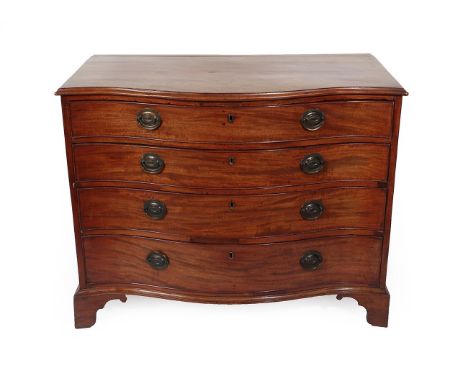 A George III Mahogany Serpentine Front Four Drawer Chest, 2nd half 18th century, the moulded top above a partly fitted drawer